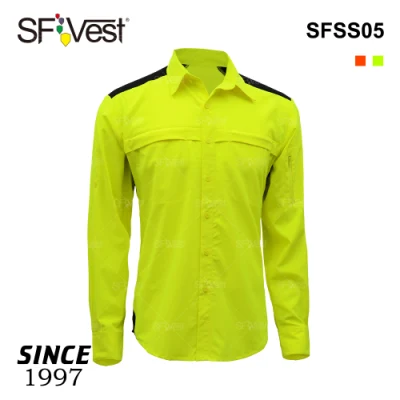 Atmungsaktive Hi-Viz-Sicherheitsarbeitshemden. PSA-Sicherheitsarbeiter tragen Uniform